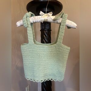 Handmade Chic & Feminine Mint Green Crochet Crop Top Size Small